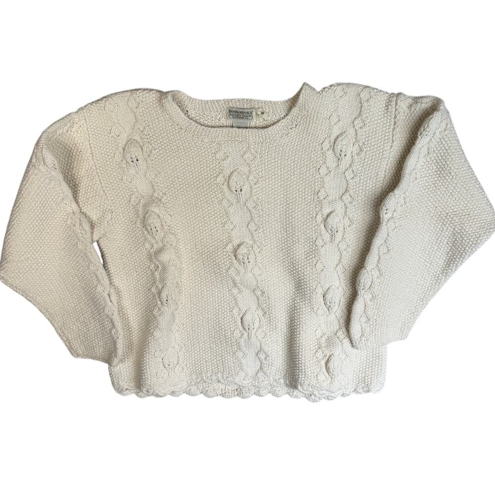Vintage Banana Republic Safari Travel Sweater Womens Medium Cream Heavy Knit 90s